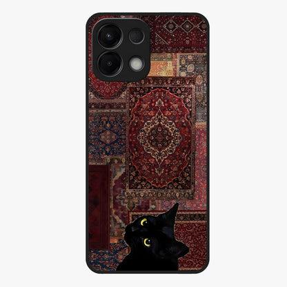 Regal Magic Cat Apple Glass Case showing flat back view with magical cat artwork holding apple and glossy glass finish.