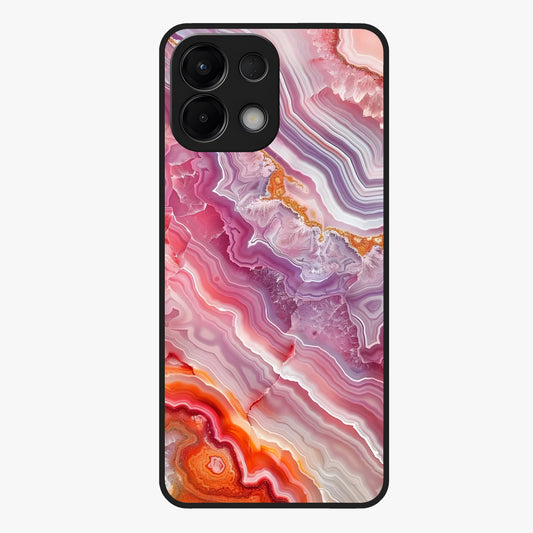 Rose Quartz Marble Glass Case showing flat back view with pink marble quartz texture artwork and glossy glass finish.
