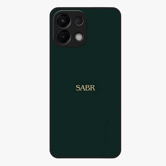 Sabr Minimal Patience Glass Case showing flat back view with minimalist typography artwork and glossy glass finish.