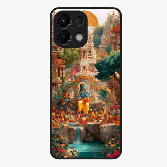 Sacred Sunlight Gods Glass Case showing flat back view with divine sunlight themed artwork and glossy glass finish.