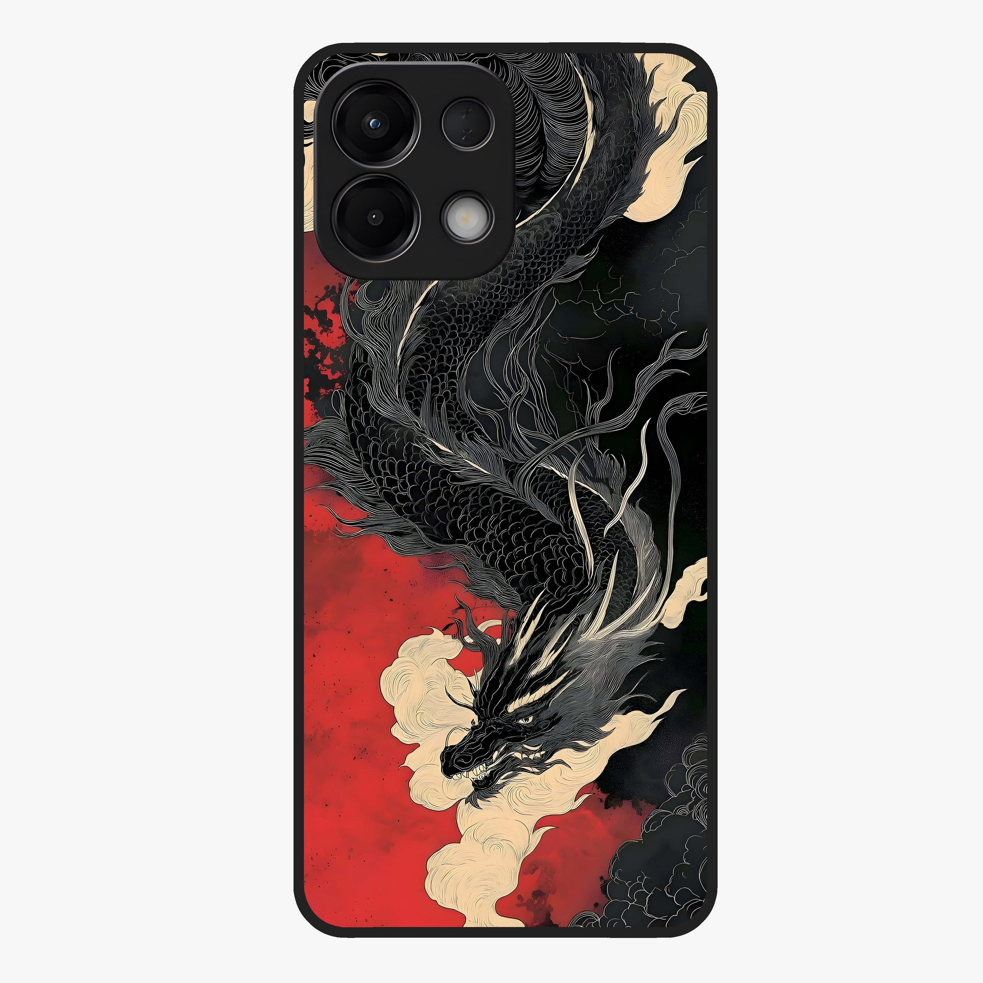 Shadow Dragon Fury Glass Case showing flat back view with fierce dragon artwork and glossy glass finish.