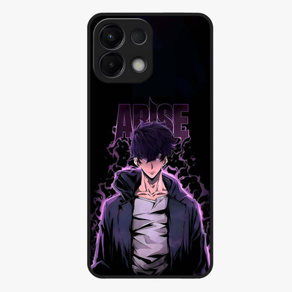 Shadow Monarch Awakening Glass Case showing flat back view with powerful dark monarch themed artwork and glossy glass finish.