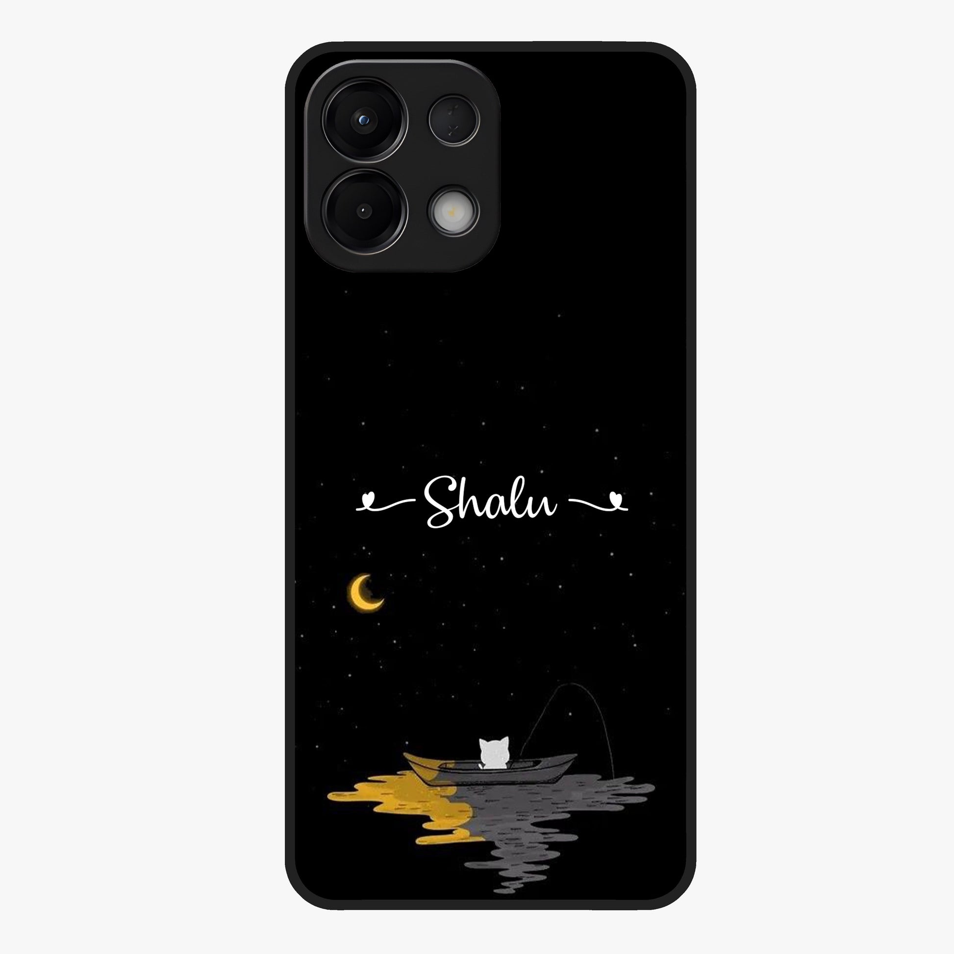 Silent Night Row Glass Case showing flat back view with calm night themed artwork and glossy glass finish.