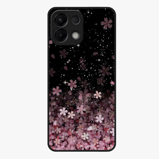 Small Starry Flowers Glass Case showing flat back view with delicate starry floral artwork and glossy glass finish.