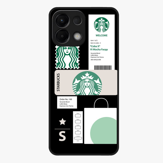 Starbucks Mocha Glass Case showing flat back view with coffee inspired artwork and glossy glass finish.