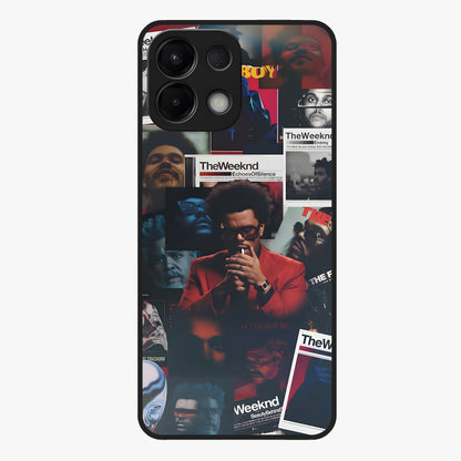 The Weeknd Glass Case showing flat back view with music inspired artistic portrait artwork and glossy glass finish.