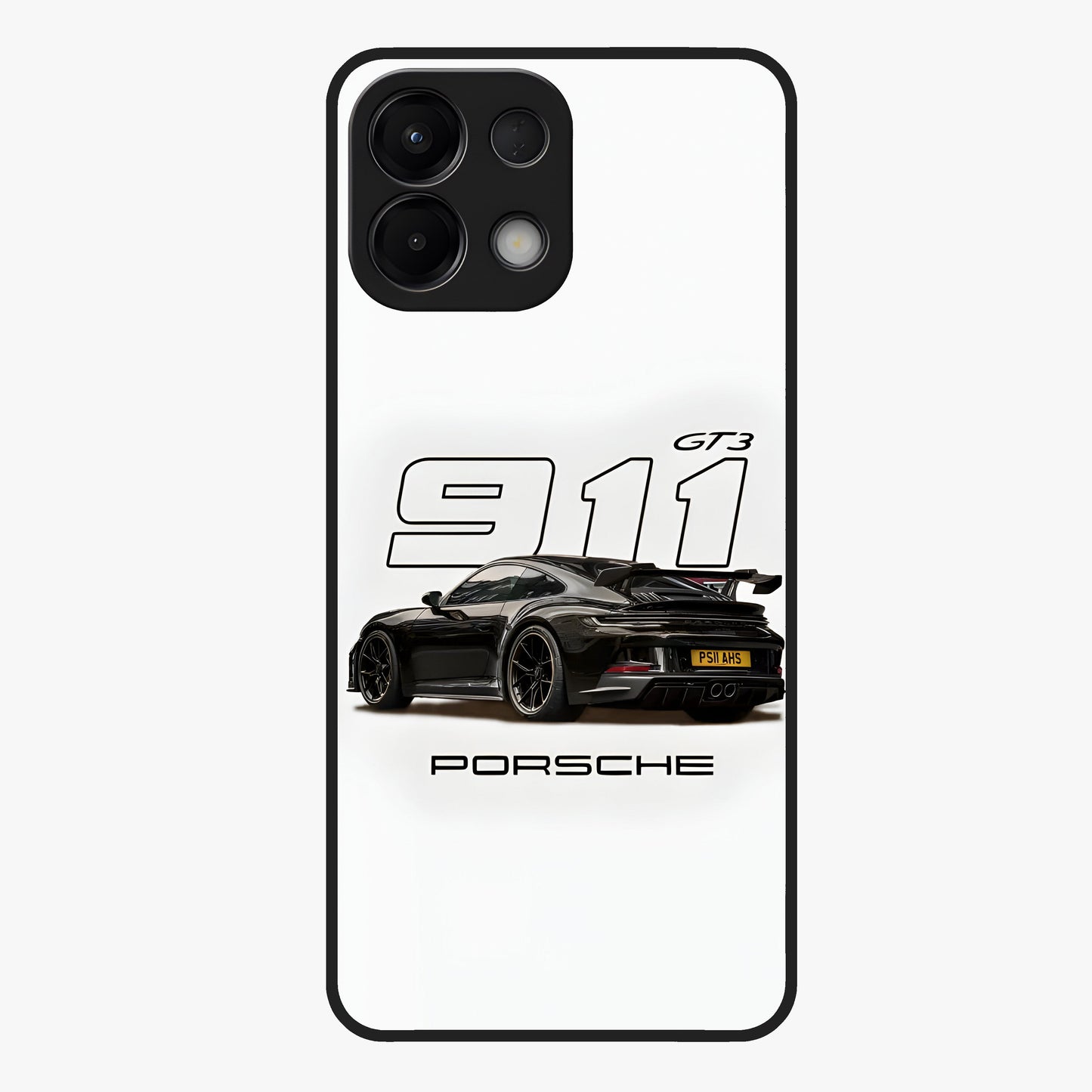 Turbo Legacy Icon Glass Case showing flat back view with iconic sports car inspired artwork and glossy glass finish.