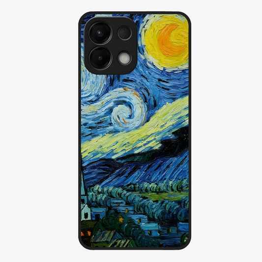 Van Gogh Art Glass Case showing flat back view with classic painterly artwork inspired by Van Gogh style and glossy glass finish.