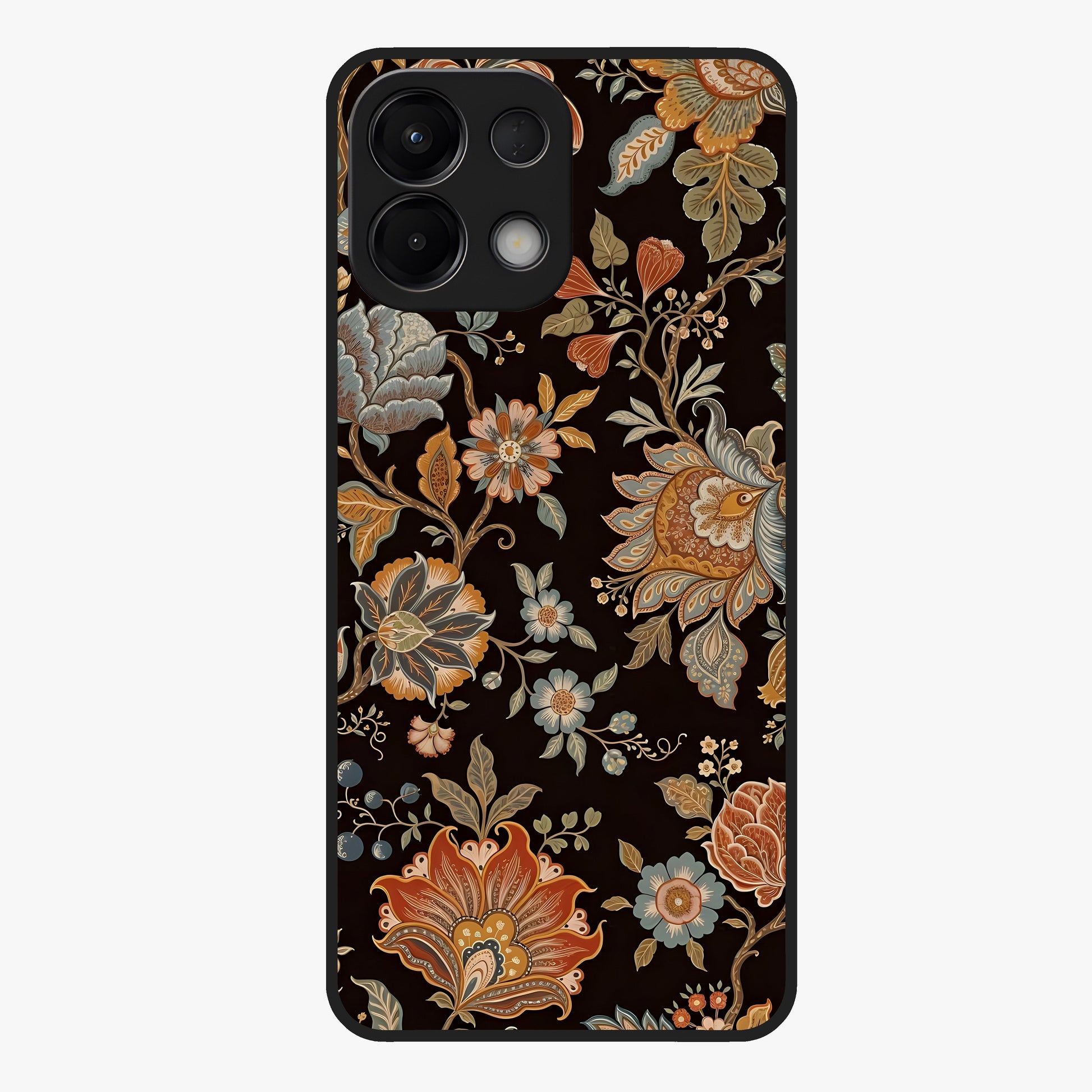 Vintage Floral Dream Glass Case showing flat back view with classic floral artwork and glossy glass finish.