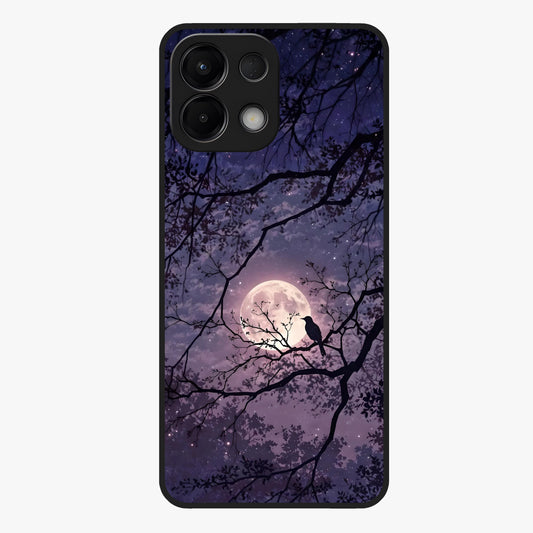 Whispering Moon Silence Glass Case showing flat back view with serene moon themed artwork and glossy glass finish.