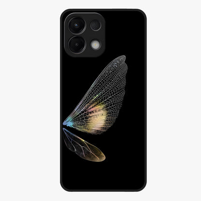 Whispers Of Wings Glass Case showing flat back view with graceful wing inspired artwork and glossy glass finish.
