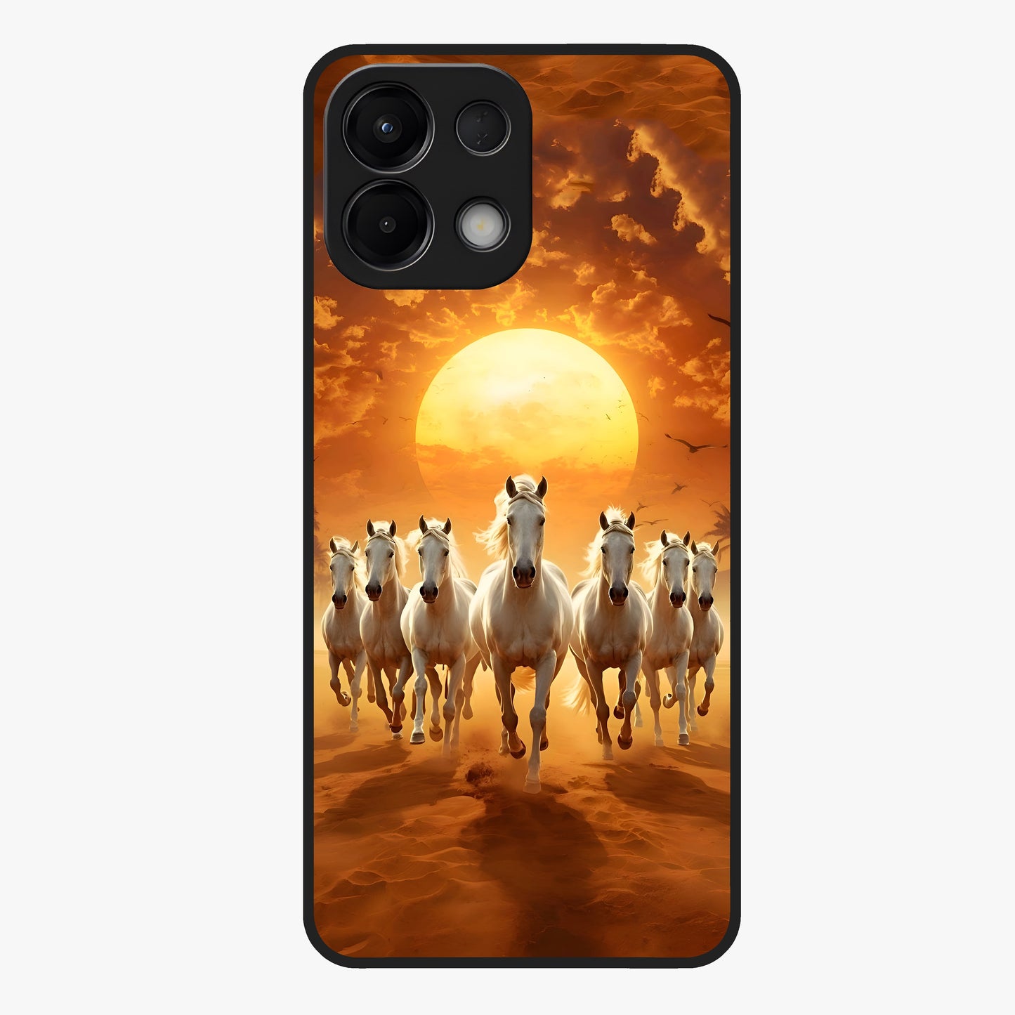 Wild Sunset Majesty Glass Case showing flat back view with majestic sunset landscape artwork and glossy glass finish.