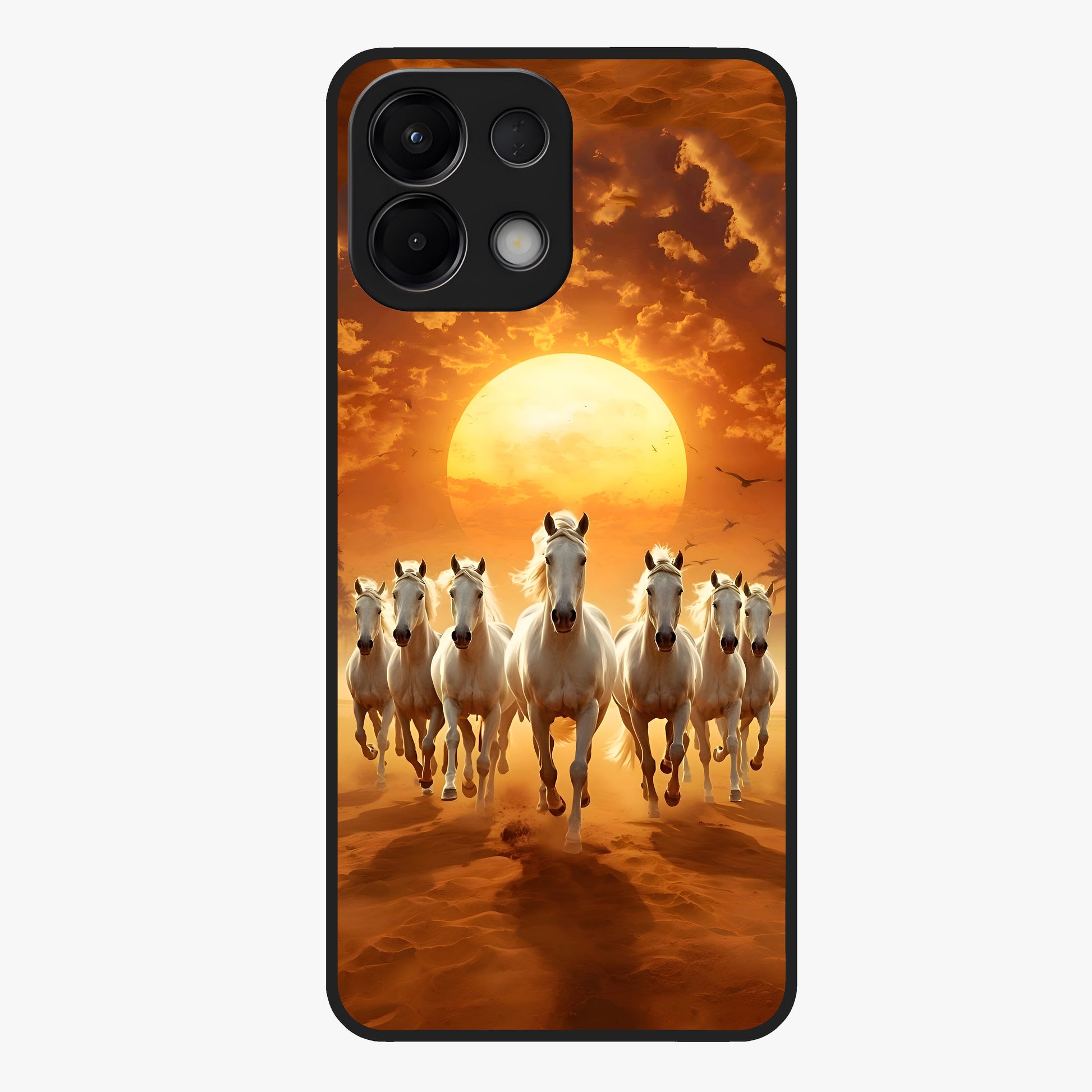 Wild Sunset Majesty Glass Case showing flat back view with majestic sunset landscape artwork and glossy glass finish.