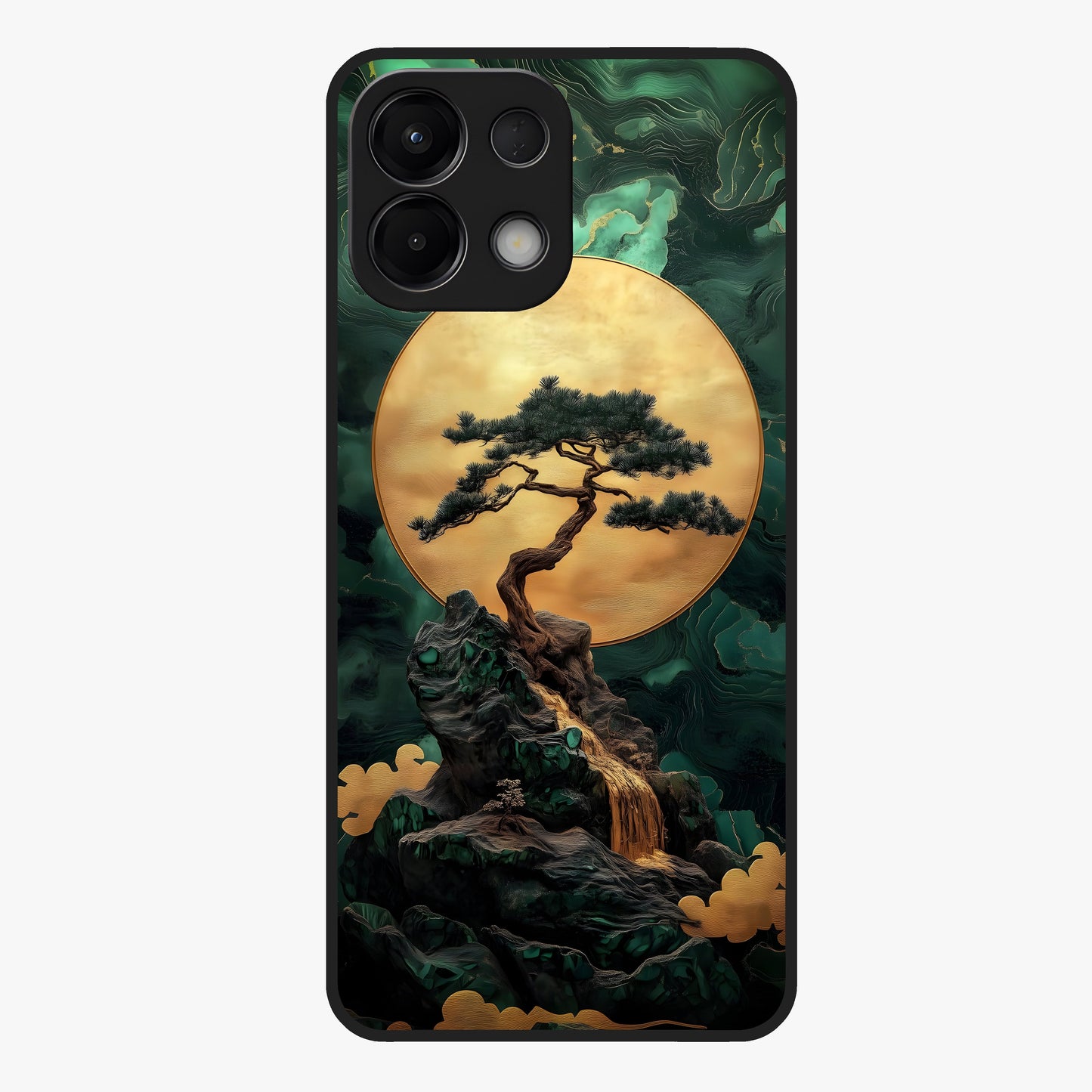 Zen Moon Rise Glass Case showing flat back view with calm moonrise artwork and glossy glass finish.