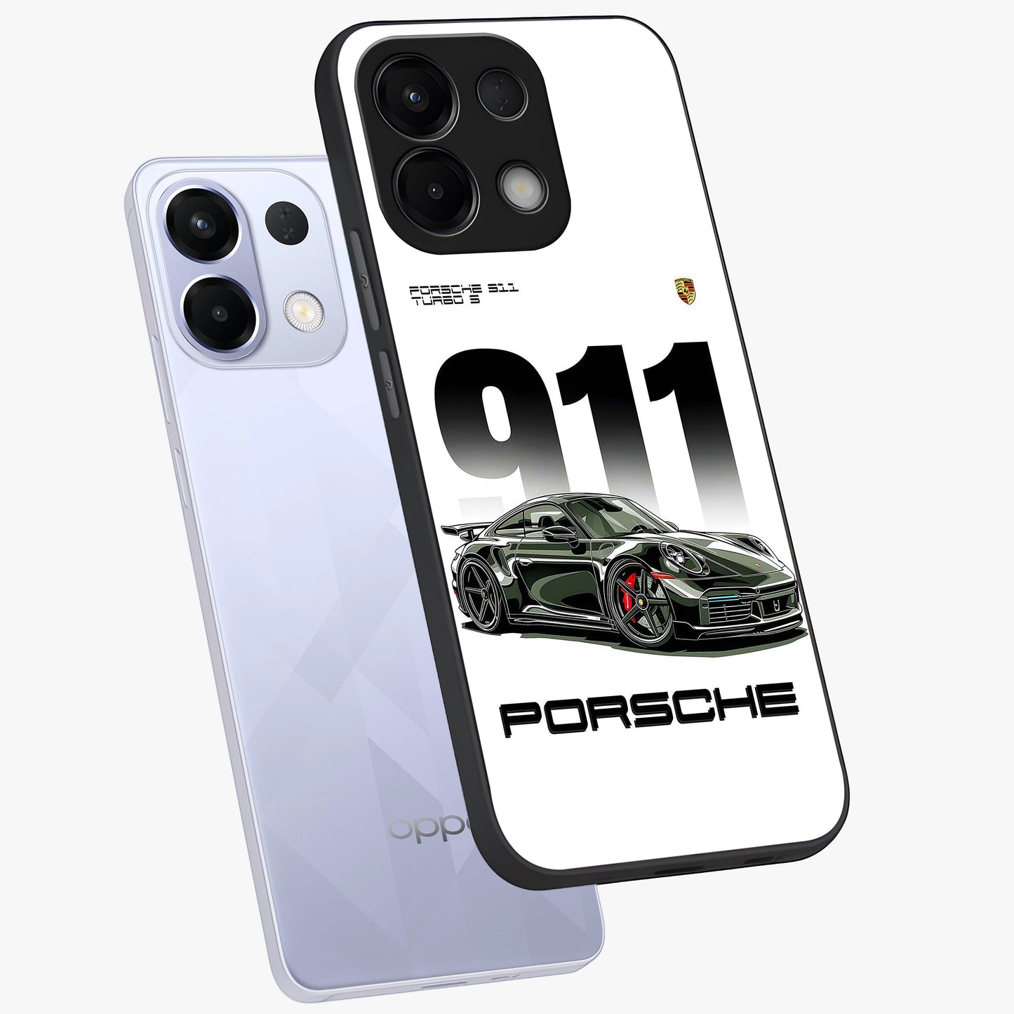 911 Turbo Dominance Glass Case displayed in premium angled mockup highlighting sporty car illustration and sleek glass surface.