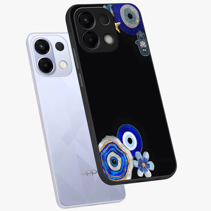 Aesthetic Blue Evil Eye Glass Case displayed in angled mockup highlighting blue evil eye symbol and spiritual aesthetic design.
