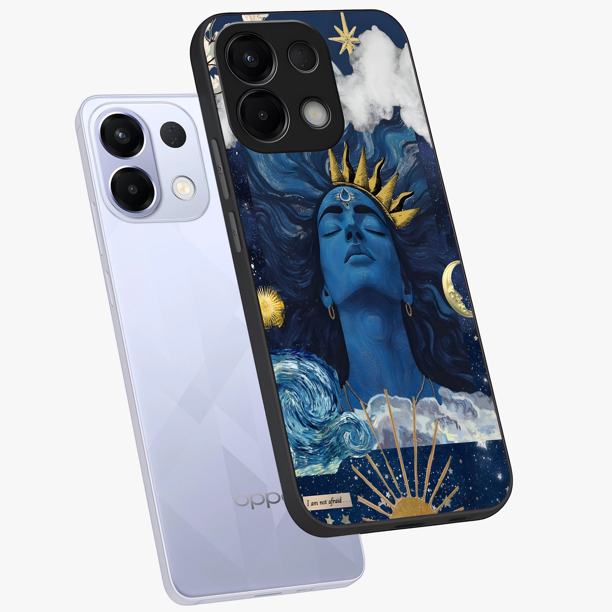 Aesthetic Lord Shiva Glass Case displayed in angled mockup highlighting spiritual Shiva illustration and sacred aesthetic design.