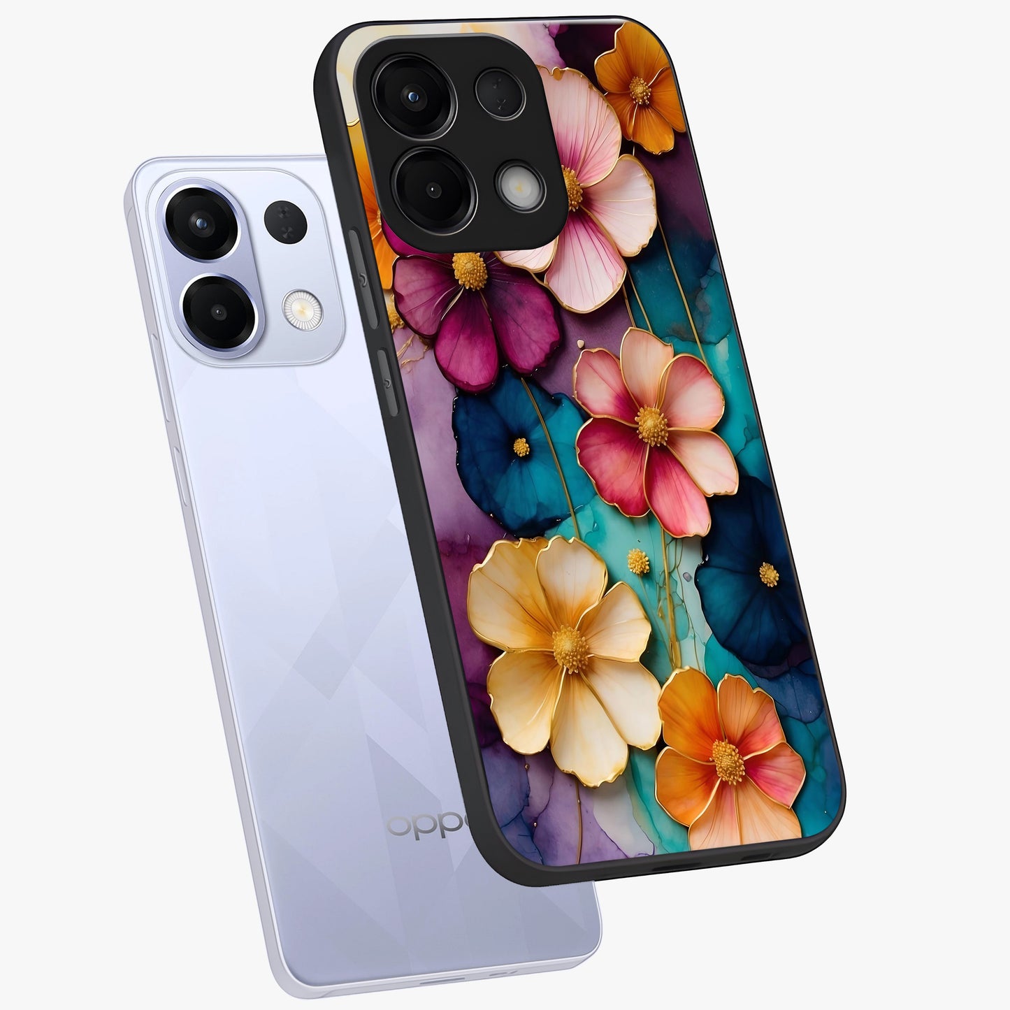 Artlyn Grace Flower Pattern Glass Case displayed in angled mockup highlighting delicate flower pattern design and smooth glass surface.