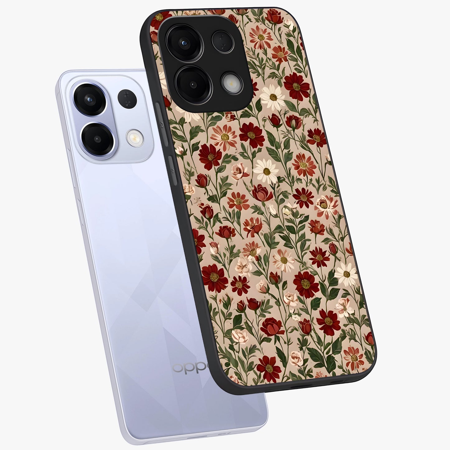 Biege Flower With Leaf Glass Case displayed in angled mockup highlighting minimal floral leaf design and elegant aesthetic.