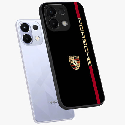 Black Minimal Porsche Glass Case displayed in angled mockup highlighting modern minimal car illustration and clean aesthetic design.