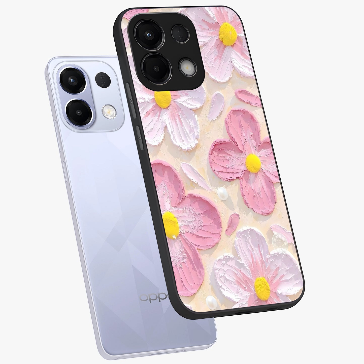 Blush Bloom Texture Glass Case displayed in angled mockup highlighting subtle bloom pattern with aesthetic pastel design.