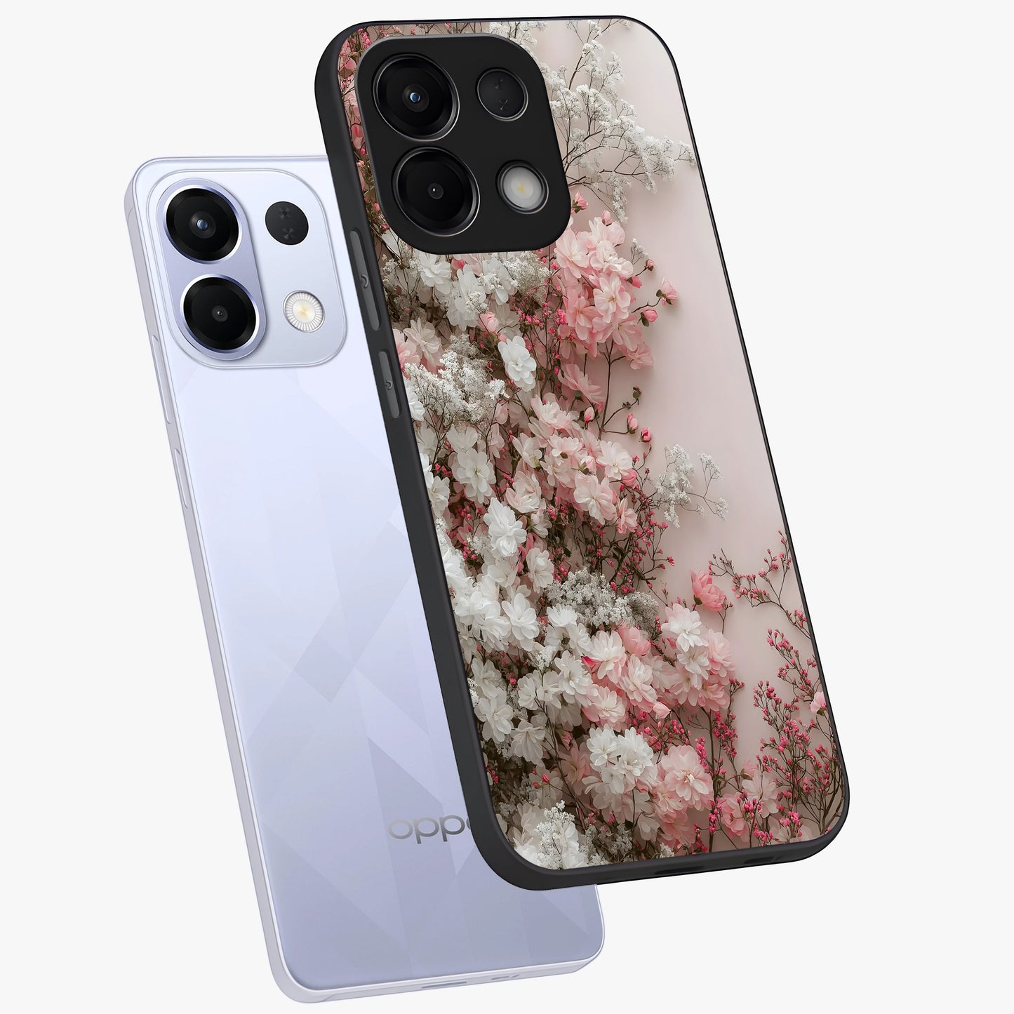 Blush Blossom Cloud Glass Case displayed in angled mockup highlighting soft cloud and blossom design with pastel aesthetic.