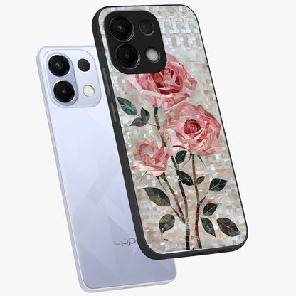 Blush Mosaic Bloom Glass Case displayed in angled mockup highlighting artistic mosaic flower pattern with aesthetic design.