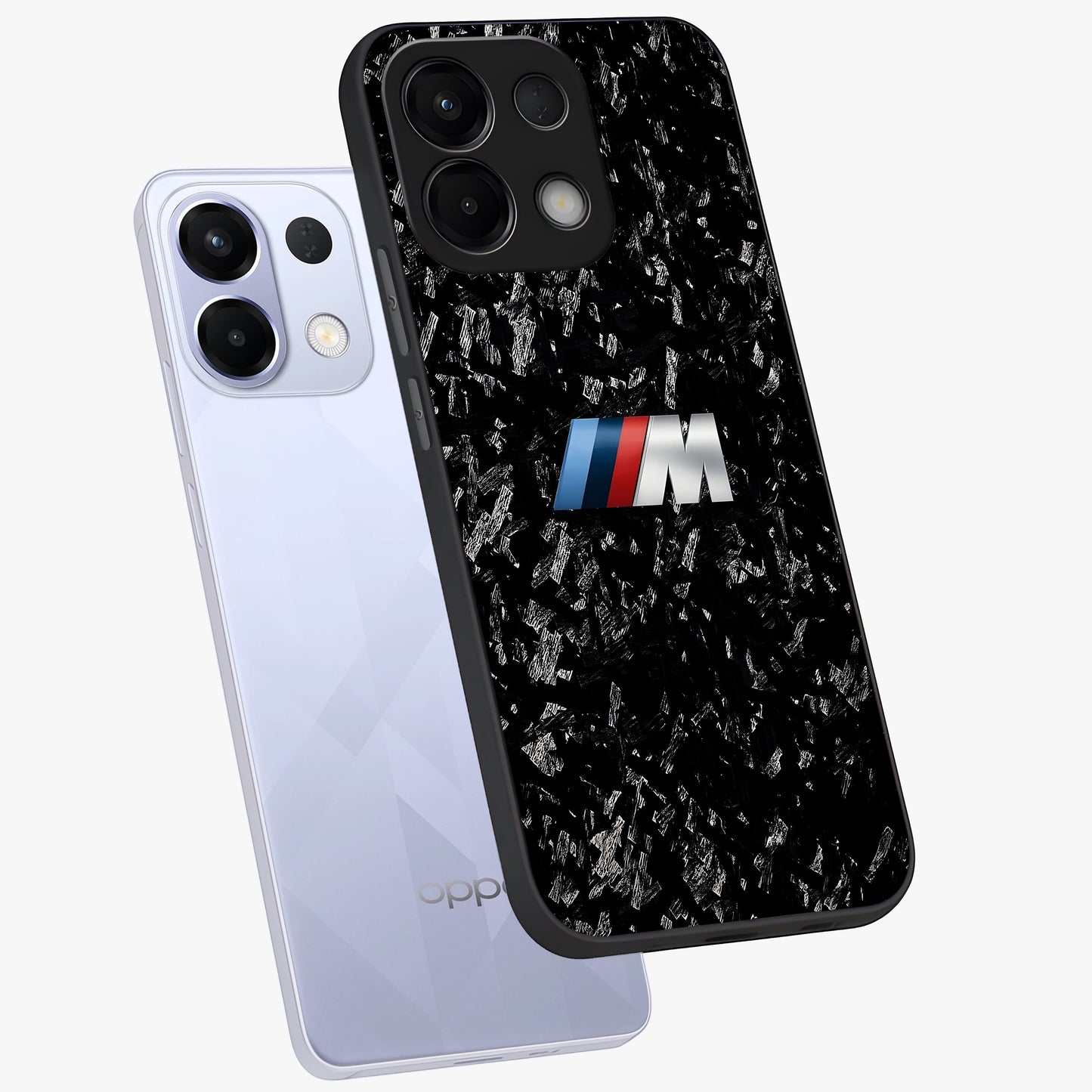 Carbon Speed Mark Glass Case displayed in angled mockup highlighting racing inspired carbon design and sleek aesthetic style.