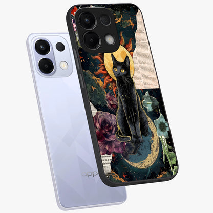 Celestial Black Cat Glass Case displayed in angled mockup highlighting cosmic black cat design with celestial aesthetic.