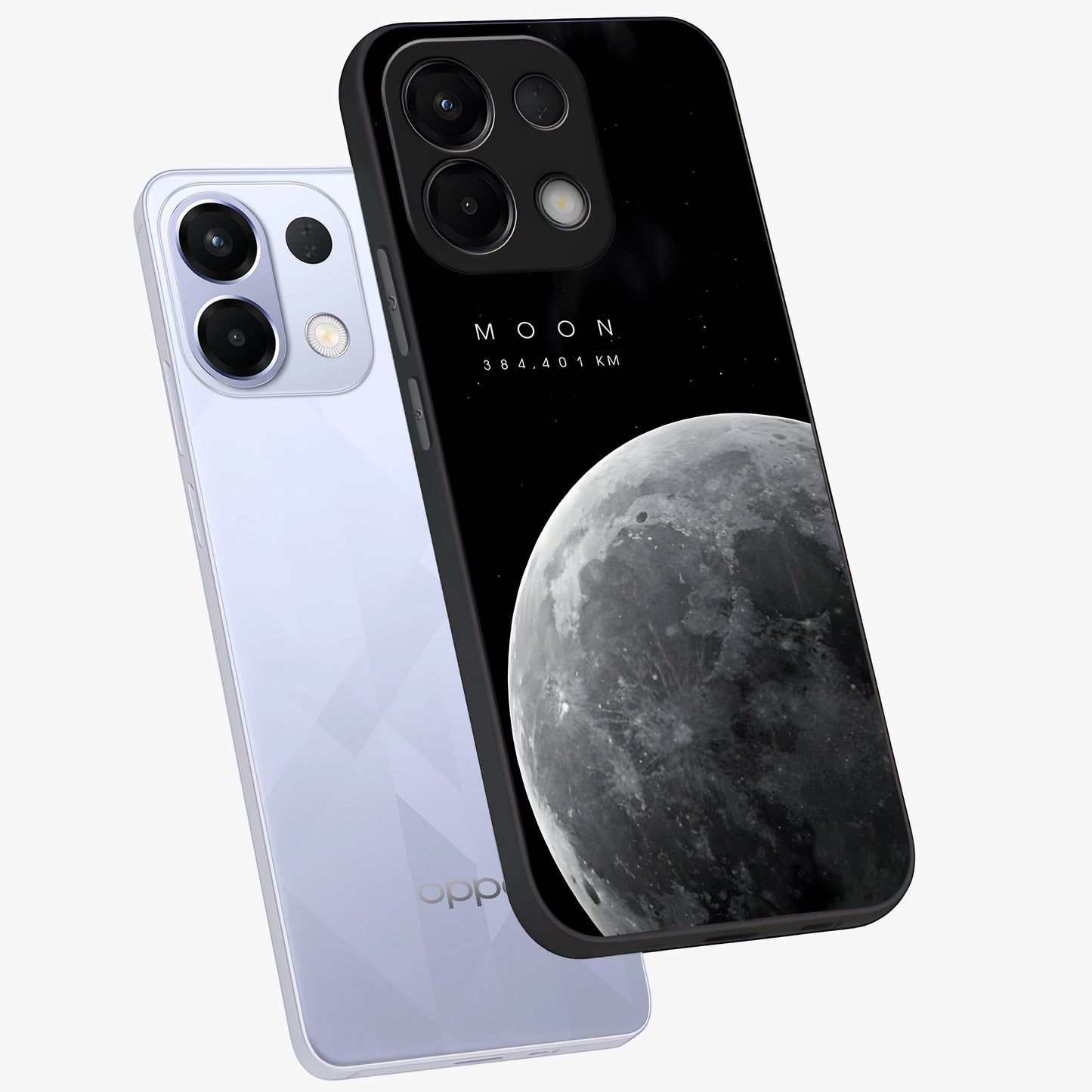 Cosmic Moon Glow Glass Case displayed in angled mockup highlighting celestial moon design with cosmic aesthetic theme.