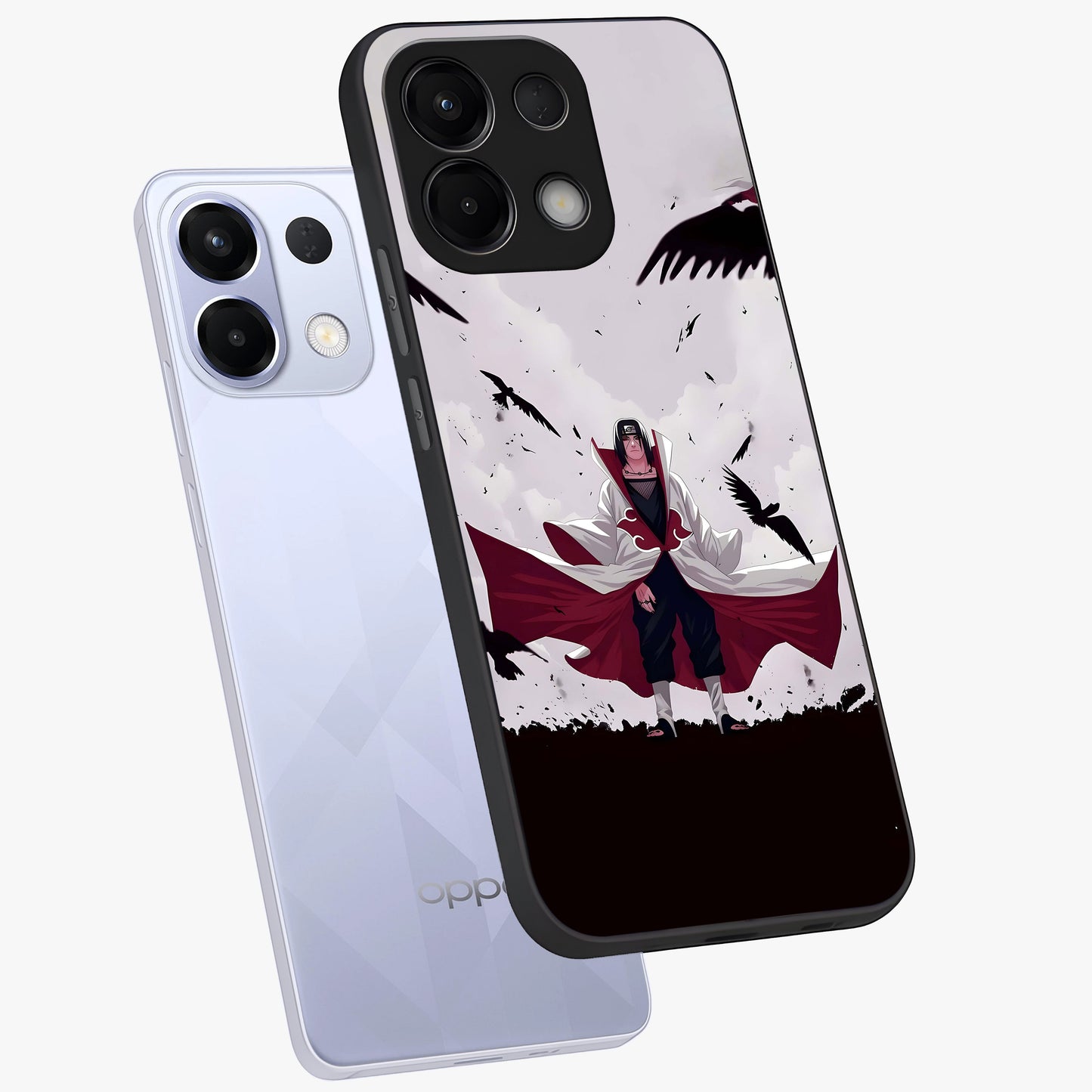 Crimson Crow Ascension Glass Case displayed in angled mockup highlighting powerful crow illustration with dark crimson aesthetic.