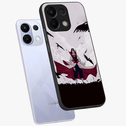 Crimson Crow Ascension Glass Case displayed in angled mockup highlighting powerful crow illustration with dark crimson aesthetic.
