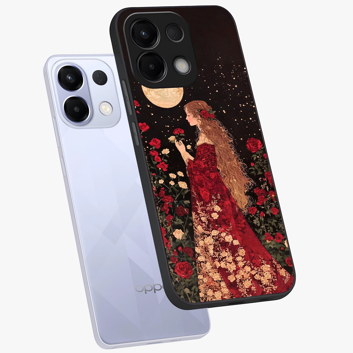 Crimson Dreams Glass Case displayed in angled mockup highlighting soft crimson aesthetic design with artistic theme.