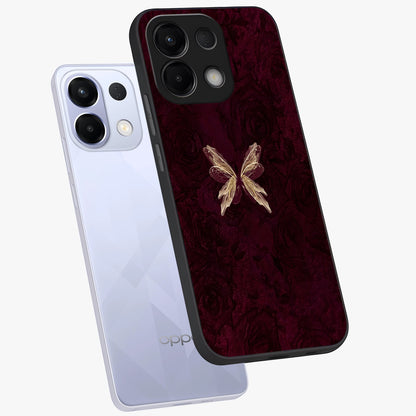 Crimson Fade Butterfly Glass Case displayed in angled mockup highlighting elegant butterfly design with crimson gradient aesthetic.