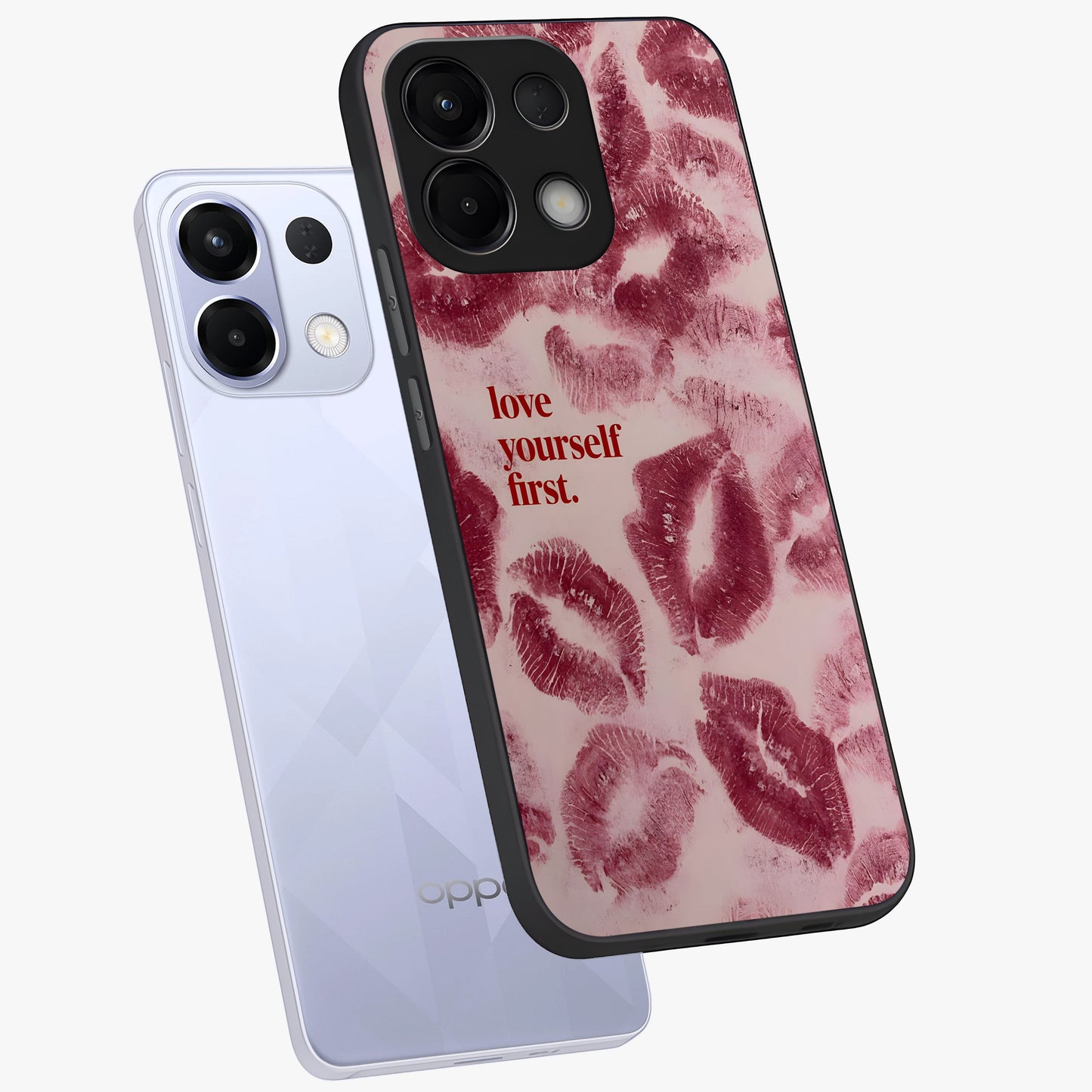 Crimson Kiss Love Glass Case displayed in angled mockup highlighting bold love inspired design with modern aesthetic style.