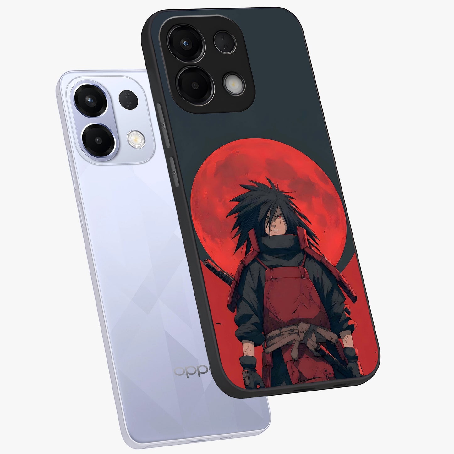 Crimson Moon Warlord Glass Case displayed in angled mockup highlighting dramatic crimson moon design with fantasy aesthetic.