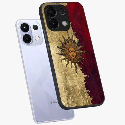 Crimson Sun Majesty Glass Case displayed in angled mockup highlighting majestic crimson sun design with bold aesthetic style.