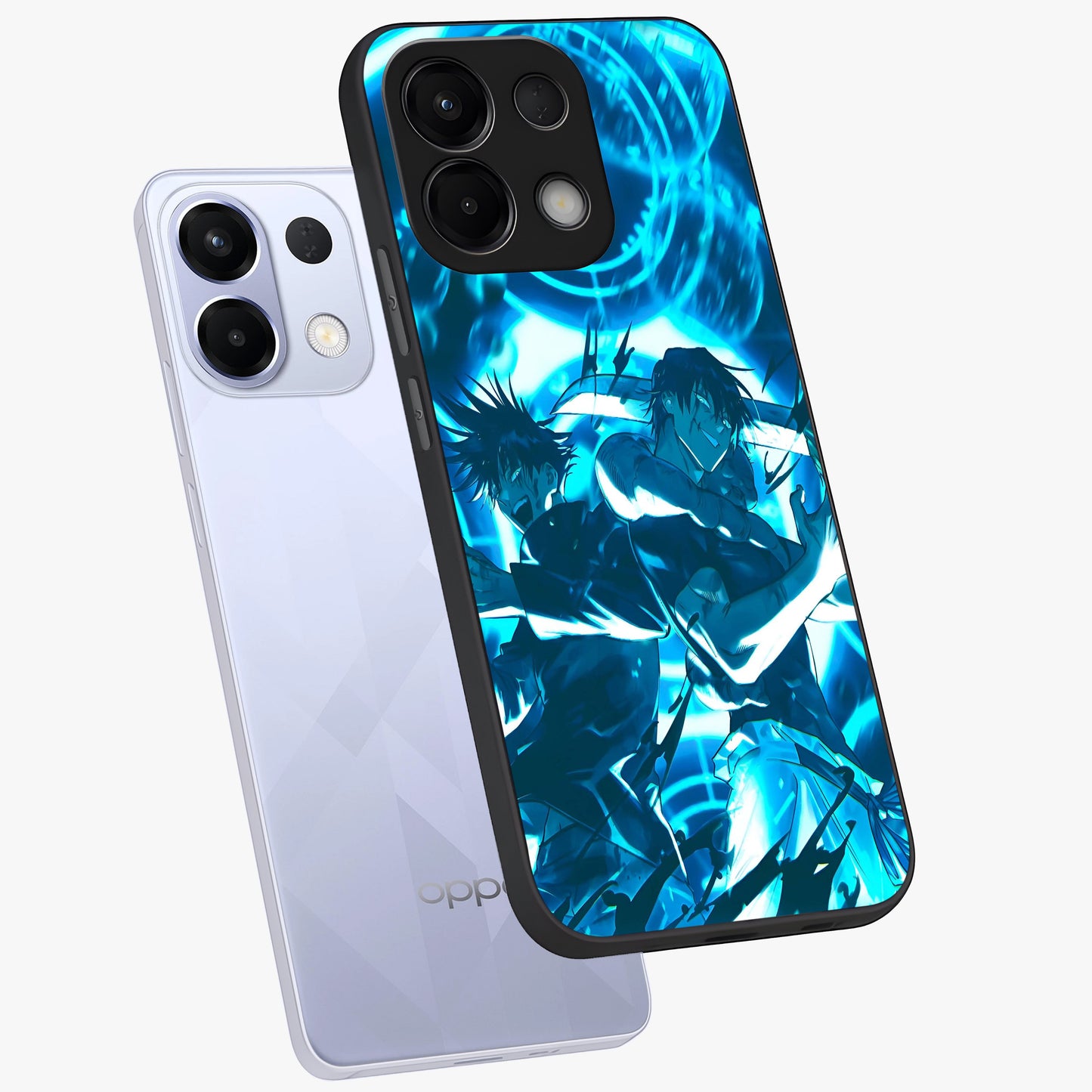 Cursed Energy Clash Glass Case displayed in angled mockup highlighting powerful battle inspired graphic with anime style aesthetic.
