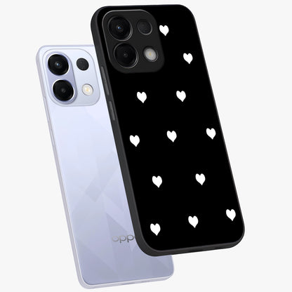 Cute And Simple White Hearts Glass Case displayed in angled mockup highlighting cute heart design with clean aesthetic style.