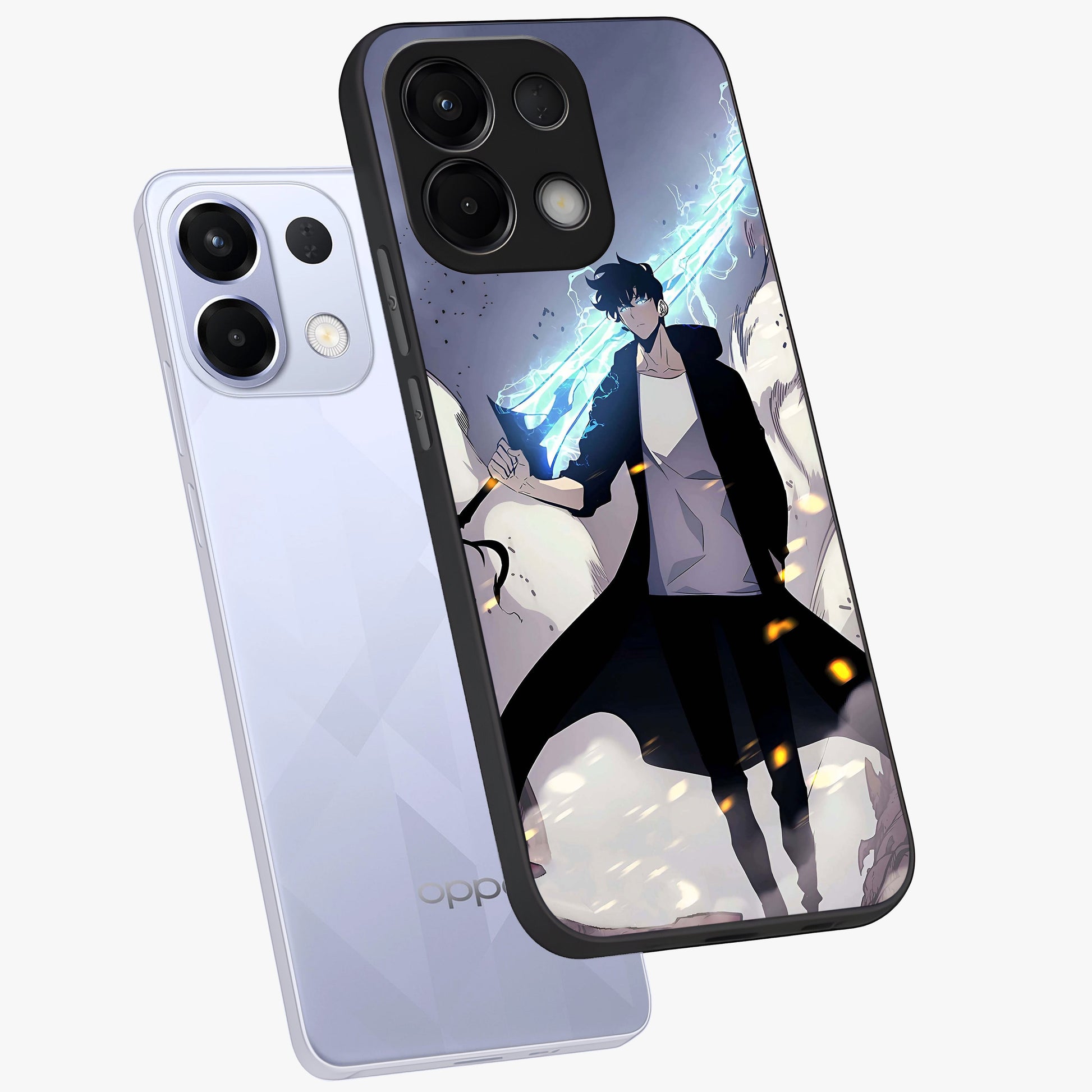 Dark Lightning Anime Warrior Glass Case displayed in angled mockup highlighting powerful lightning themed anime illustration.