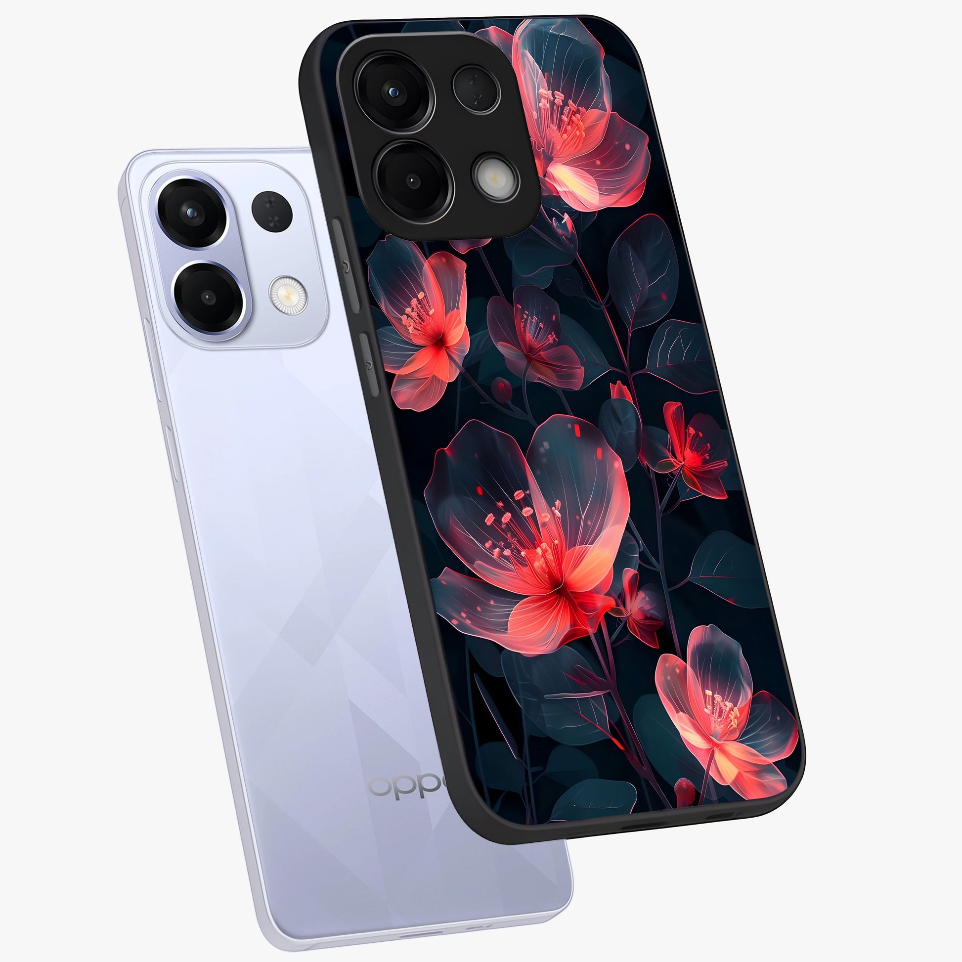 Dark Shade of Flower Glass Case displayed in angled mockup highlighting moody floral illustration with aesthetic dark tones.