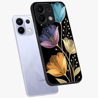 Delicate Multicolor Flowers Glass Case displayed in angled mockup highlighting colorful flower pattern with soft aesthetic style.