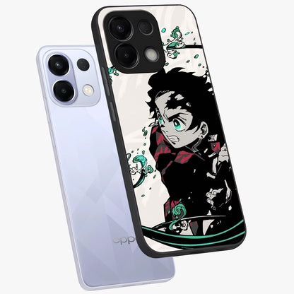 Demon Slayer Glass Case displayed in angled mockup highlighting dramatic anime character design with action aesthetic.