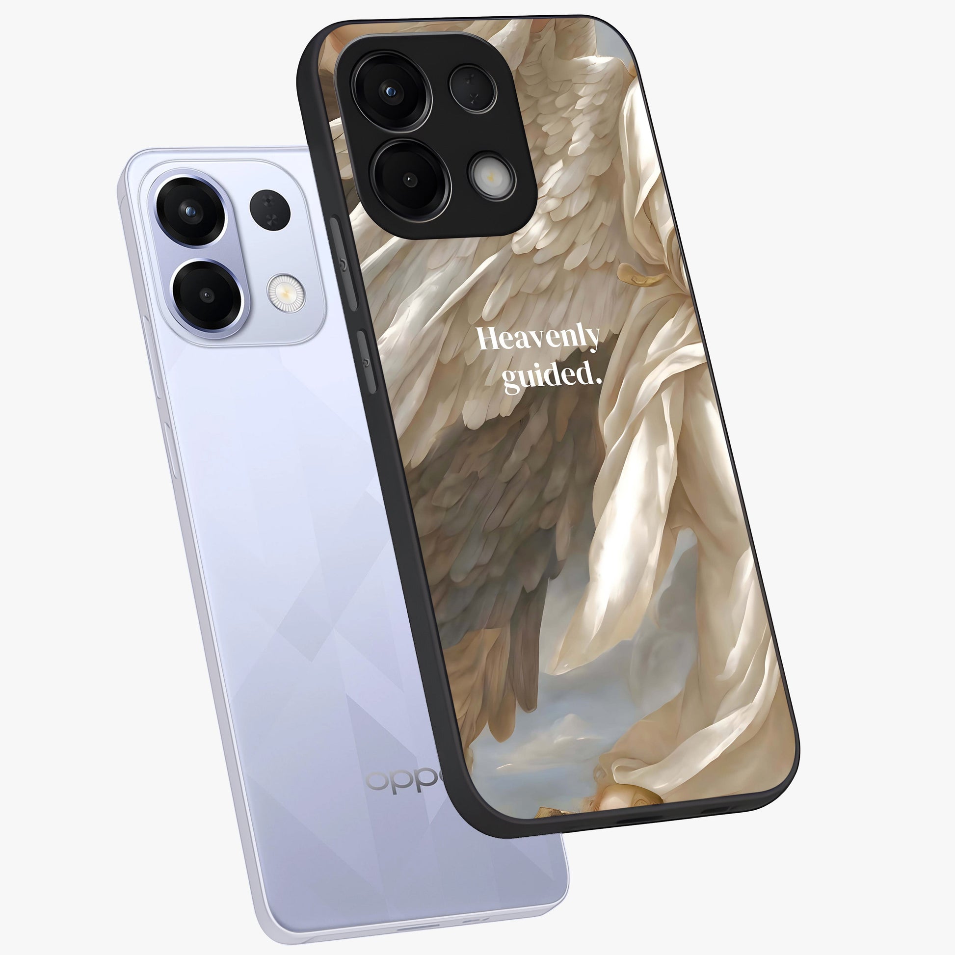 Divine Winged Grace Glass Case displayed in angled mockup highlighting graceful wing design with divine aesthetic style.