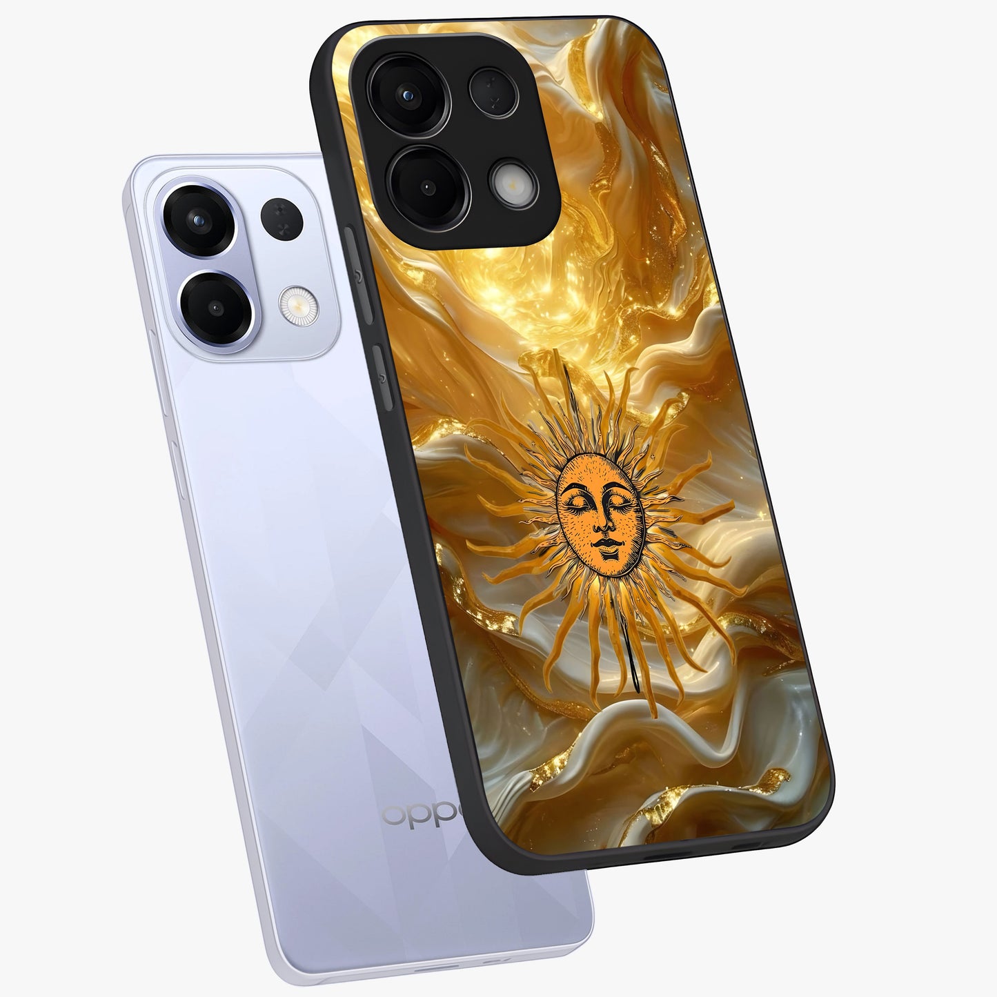 Eternal Golden Glow Glass Case displayed in angled mockup highlighting glowing golden aesthetic design with elegant style.