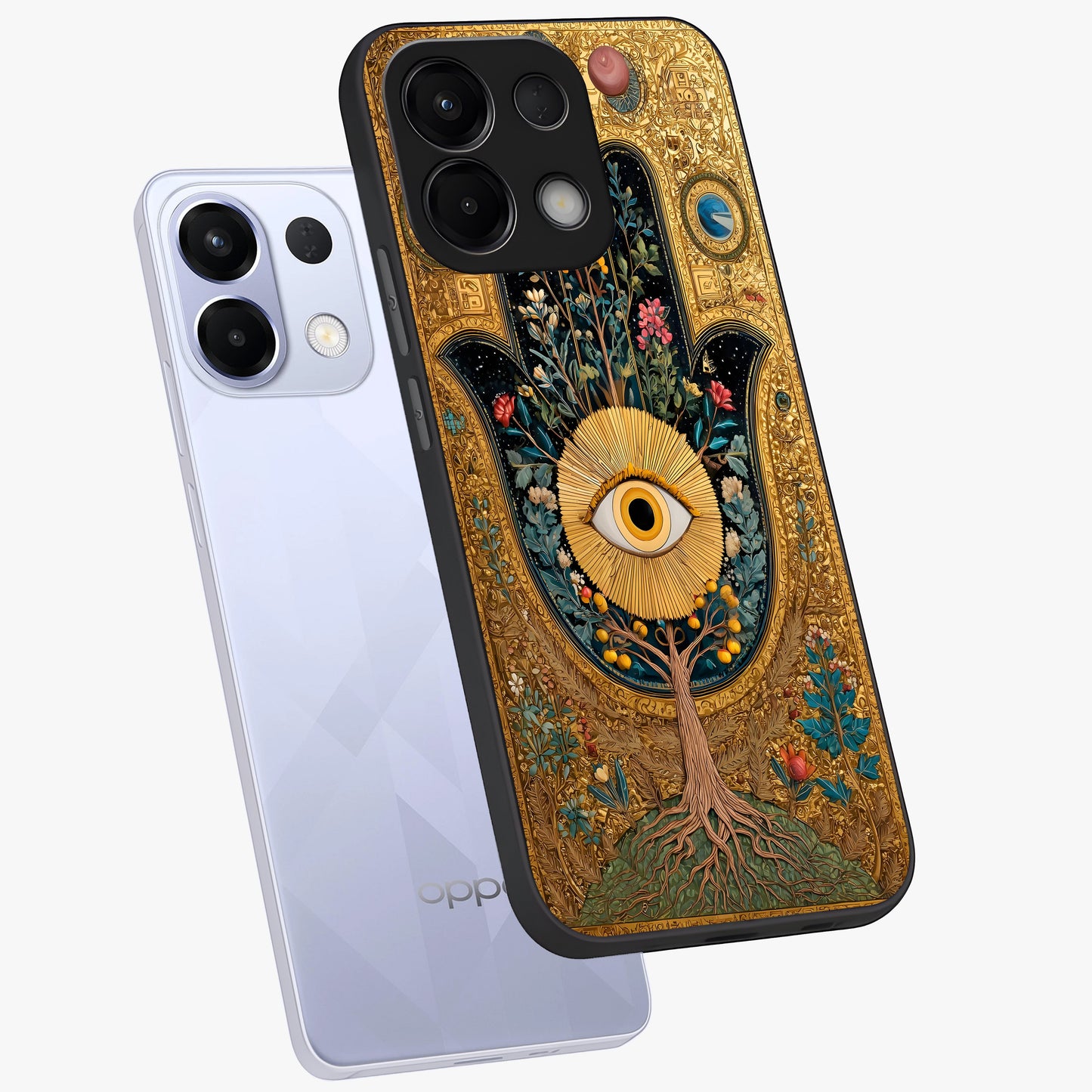 Ethereal Evil Eye Glass Case displayed in angled mockup highlighting protective evil eye symbol with spiritual aesthetic design.