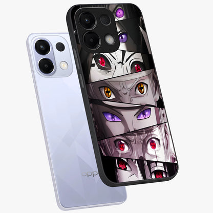 Eyes of Destiny Glass Case displayed in angled mockup highlighting bold eye illustration with mystical aesthetic style.