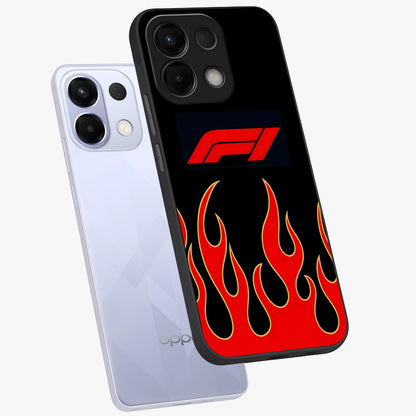 Fire F11 Glass Case displayed in angled mockup highlighting bold fire inspired graphic with energetic aesthetic style.