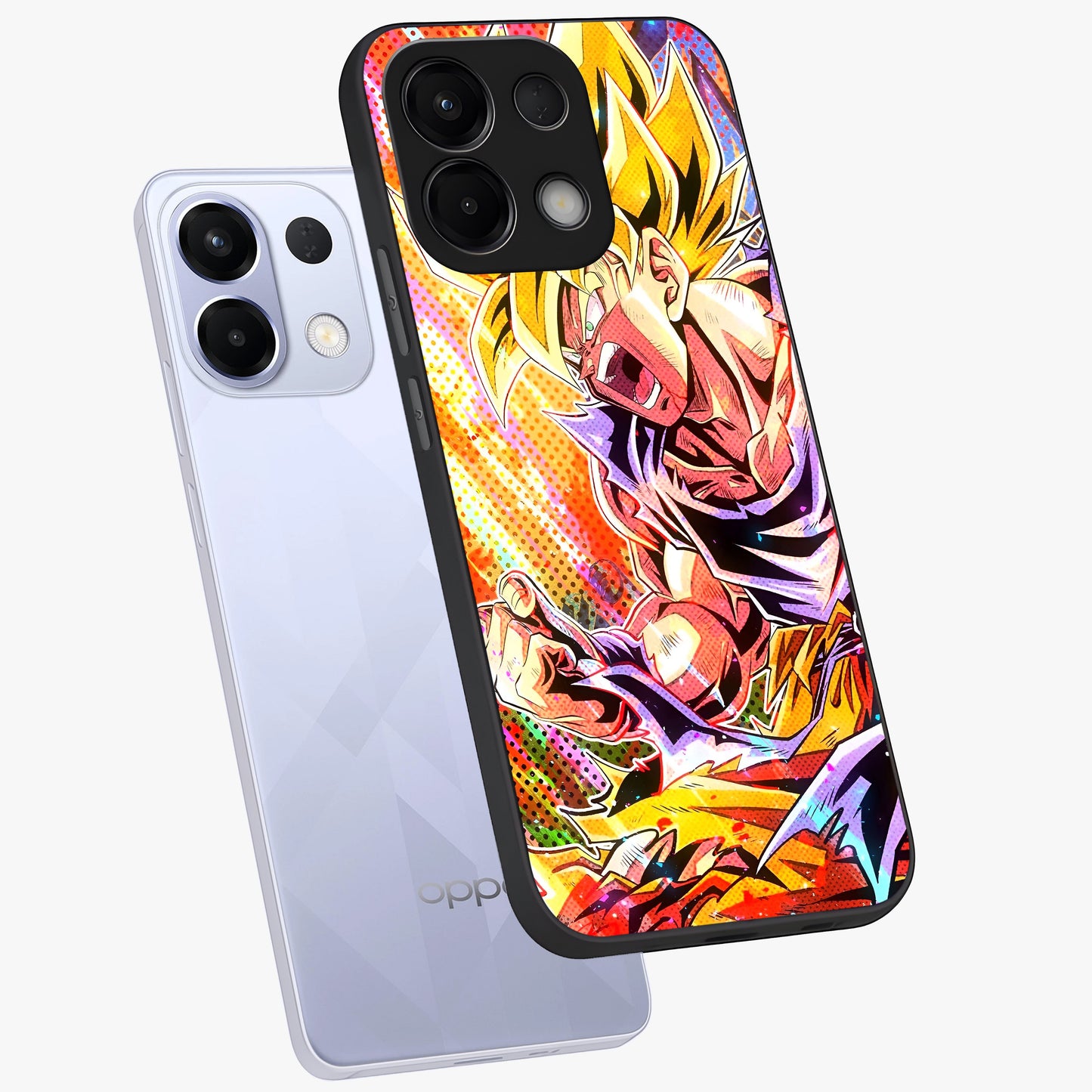 Firing Goku Glass Case displayed in angled mockup highlighting dynamic anime character design with action aesthetic.