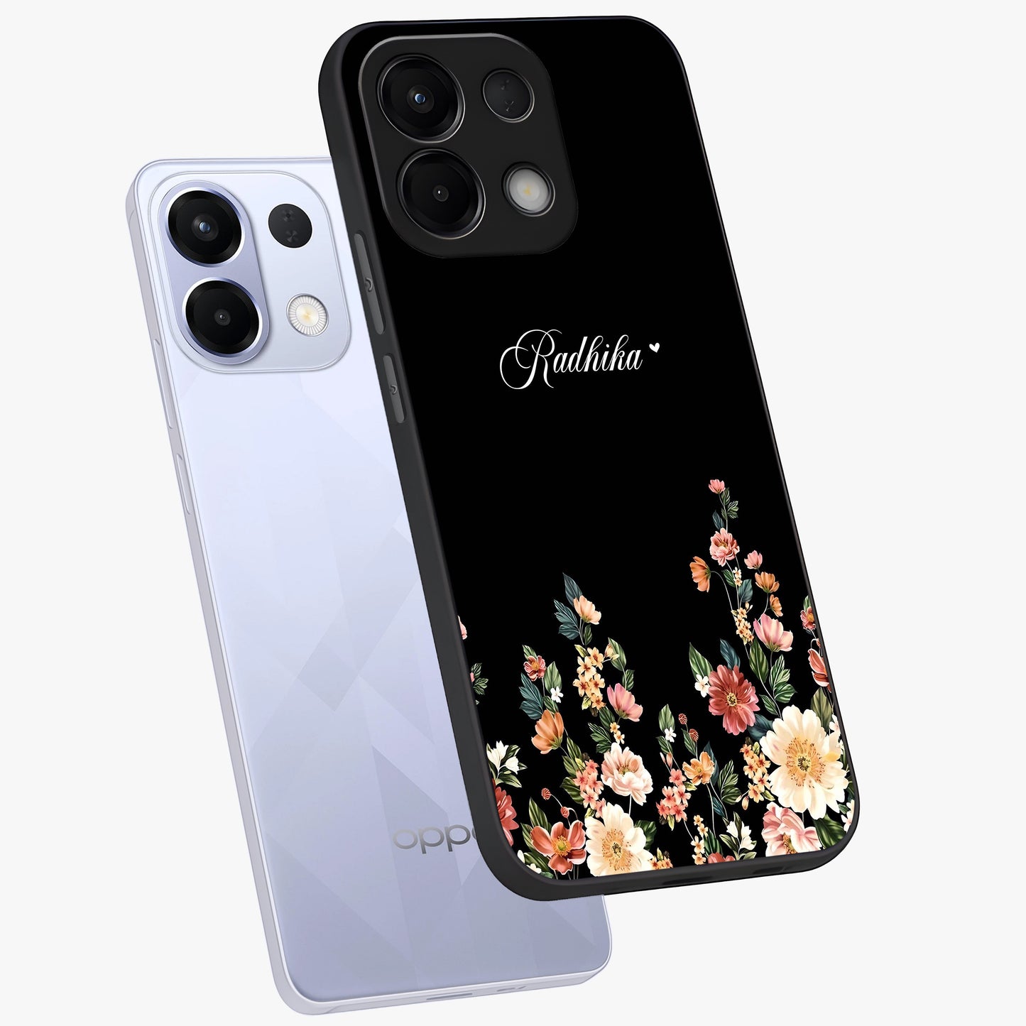 Floral Design With a Custom Personalized Name Glass Case displayed in angled mockup highlighting elegant floral pattern with custom name feature.